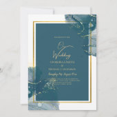 ピーコックブルー金ゴールドアルコールインクシックな結婚式の招待 招待状 (正面)