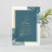 ピーコックブルー金ゴールドアルコールインクシックな結婚式の招待 招待状 (スタンド正面)