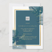 ピーコックブルー金ゴールドアルコールインクシックな結婚式の招待 招待状 (裏面)
