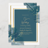 ピーコックブルー金ゴールドアルコールインクシックな結婚式の招待 招待状 (正面/裏面)