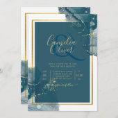 ピーコックブルー金ゴールドアルコールインクシックな結婚式の招待 招待状 (正面/裏面)
