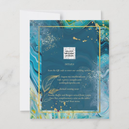 ピーコックブルー金ゴールドインク結婚抽象芸術 (裏面)