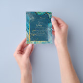 ピーコックブルー金ゴールドインク結婚抽象芸術 チラシ (手)