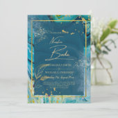 ピーコックブルー金ゴールドインク結婚抽象芸術 招待状 (スタンド正面)