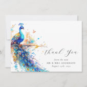 ピーコックブルー金ゴールド結婚写真 サンキューカード (正面)