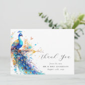 ピーコックブルー金ゴールド結婚写真 サンキューカード (スタンド正面)