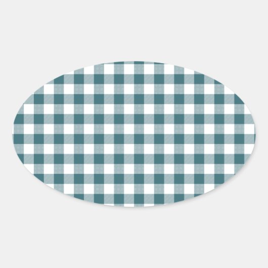ピーコックブルー(ダークティール(緑がかった色)またはアクア)とホワイトギンガム 楕円形シール (正面)