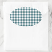 ピーコックブルー(ダークティール（緑がかった色）またはアクア)とホワイトギンガム 楕円形シール (バッグ)