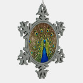 ピーコックプリントのクリスマス飾り スノーフレークピューターオーナメント (左)