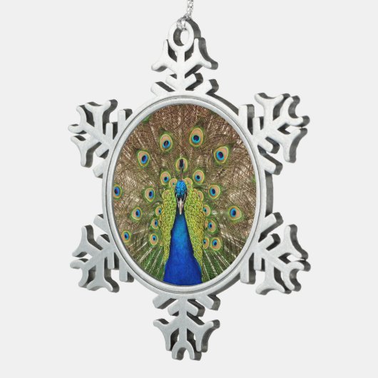 ピーコックプリントのクリスマス飾り スノーフレークピューターオーナメント (右)