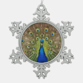 ピーコックプリントのクリスマス飾り スノーフレークピューターオーナメント (正面)