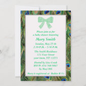 ピーコックプリントグリーンボウベビーシャワー招待状 招待状 (裏面)