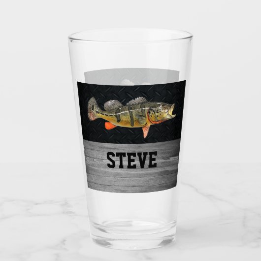 ピーコックベース魚釣りビールアングラーフィッシャーマンメンズ タンブラーグラス (正面)