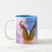 ピーコックペアアート愛パーソナライズされたし ツートーンマグカップ (左)