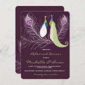 ピーコックペアラブバードパープルリハーサルディナー 招待状 (正面/裏面)