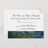 ピーコックペイズリーインディアン結婚式招待状RSVP 出欠カード (正面/裏面)