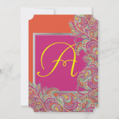 ピーコックペイズリータンゲリンマスタードイエロー明るい赤紫色 招待状 (裏面)