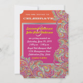 ピーコックペイズリータンゲリンマスタードイエロー明るい赤紫色 招待状 (正面)