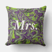 ピーコックペイズリーパープルアンドグリーンブリデス クッション (正面)