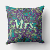 ピーコックペイズリーパープルアンドグリーンブリデス クッション (裏面)