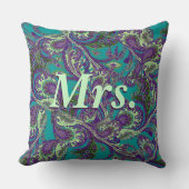 ピーコックペイズリーパープルアンドグリーンブリデス クッション (正面)