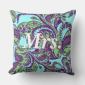 ピーコックペイズリーパープルアンドグリーンブリデス クッション (正面)