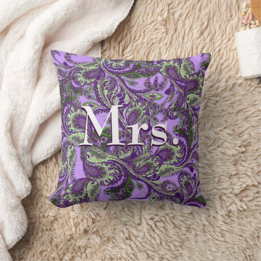 ピーコックペイズリーパープルアンドグリーンブリデス クッション (ブランケット)