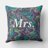 ピーコックペイズリーパープルアンドグリーンブリデス クッション (裏面)