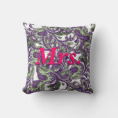 ピーコックペイズリーパープルアンドグリーンブリデス クッション (正面)