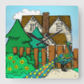 ピーコックポップ・アートの スクエア壁時計 (正面)