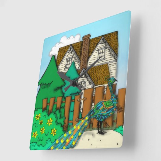 ピーコックポップ・アートの スクエア壁時計 (傾斜)