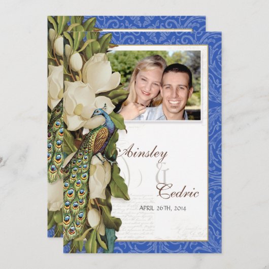 ピーコックマグノリアフローラスワールダマスウェディング 招待状 (正面/裏面)