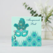 ピーコックマスカレードパーティーボールブルーグリーンアクア 招待状 (スタンド正面)