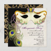 ピーコックマスカレードマスクボール-パーティの招待状 招待状 (正面/裏面)