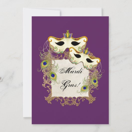 ピーコックマスカレードマスクボール-マルディグラスパーティー 招待状 (裏面)