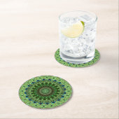 ピーコックマンダラ万華鏡のように千変万化するパターンメダリオンフラワー ラウンドペーパーコースター (インサイチュ)