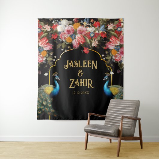 ピーコックムーディーズフローラインディアン写真の背景 タペストリー (インサイチュ)