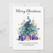 ピーコックメリークリスマスパープルブルーティール(緑がかった色) シーズンカード (正面)