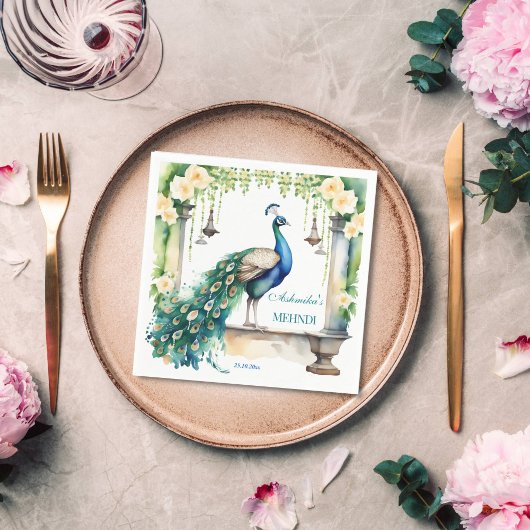 ピーコックメンディジャスミン結婚インディアンの食器 スタンダードカクテルナプキン