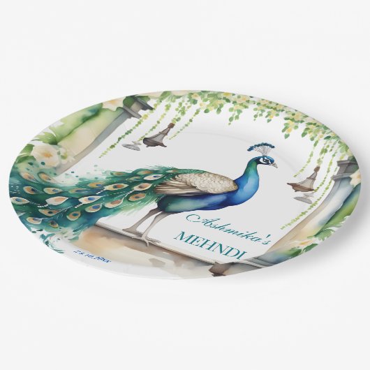 ピーコックメンディジャスミン結婚インディアンの食器 ペーパープレート (アングル)