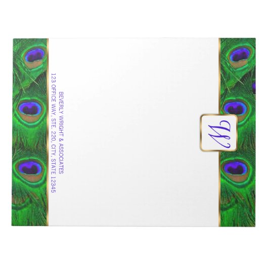 ピーコックモノグラムパーソナライズされたメモ帳 ノートパッド (正面)