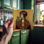 ピーコックモリス金ゴールドブルゴーニュアールヌーボーポートレート タイル