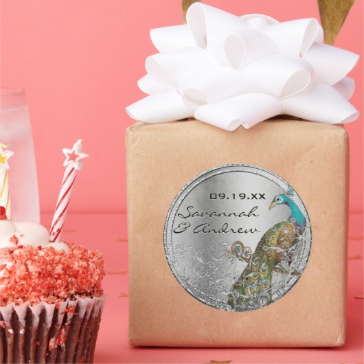 ピーコックラバードシルバーグレイ結婚ズシール ラウンドシール (パーティー)