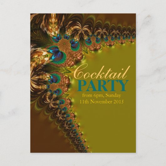 ピーコックレースカクテルパーティーはがき招待状 インビテーションポストカード (正面)