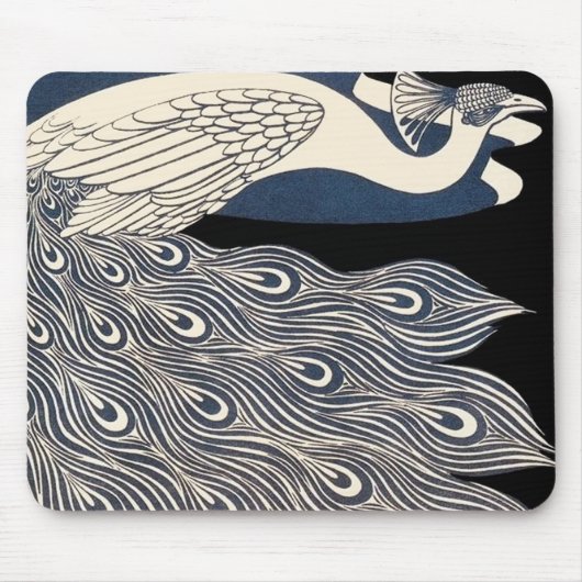 ピーコックヴィンテージイラストレーションブルーバード マウスパッド (正面)