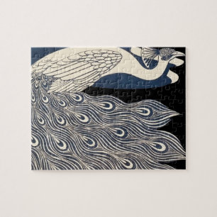 ピーコックヴィンテージブルーアールヌーボーアート ジグソーパズル