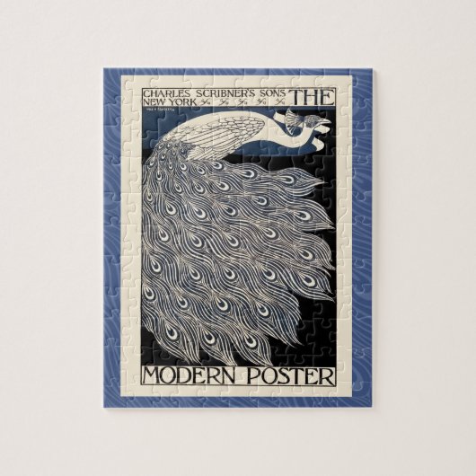 ピーコックヴィンテージブルーアールヌーボーアート ジグソーパズル (縦)