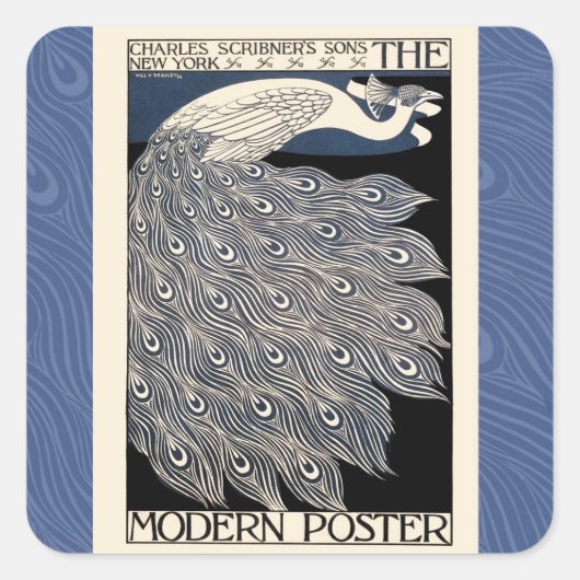 ピーコックヴィンテージブルーアールヌーボーアート スクエアシール (正面)
