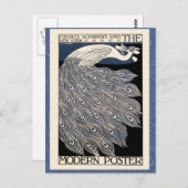 ピーコックヴィンテージブルーアールヌーボーアート ポストカード (正面/裏面)