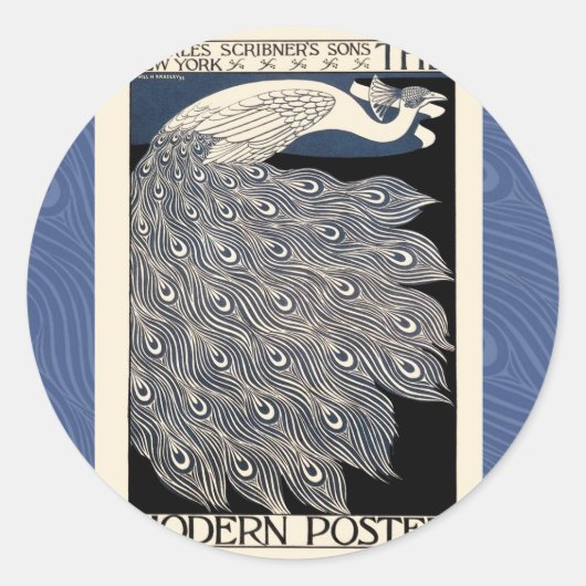 ピーコックヴィンテージブルーアールヌーボーアート ラウンドシール (正面)